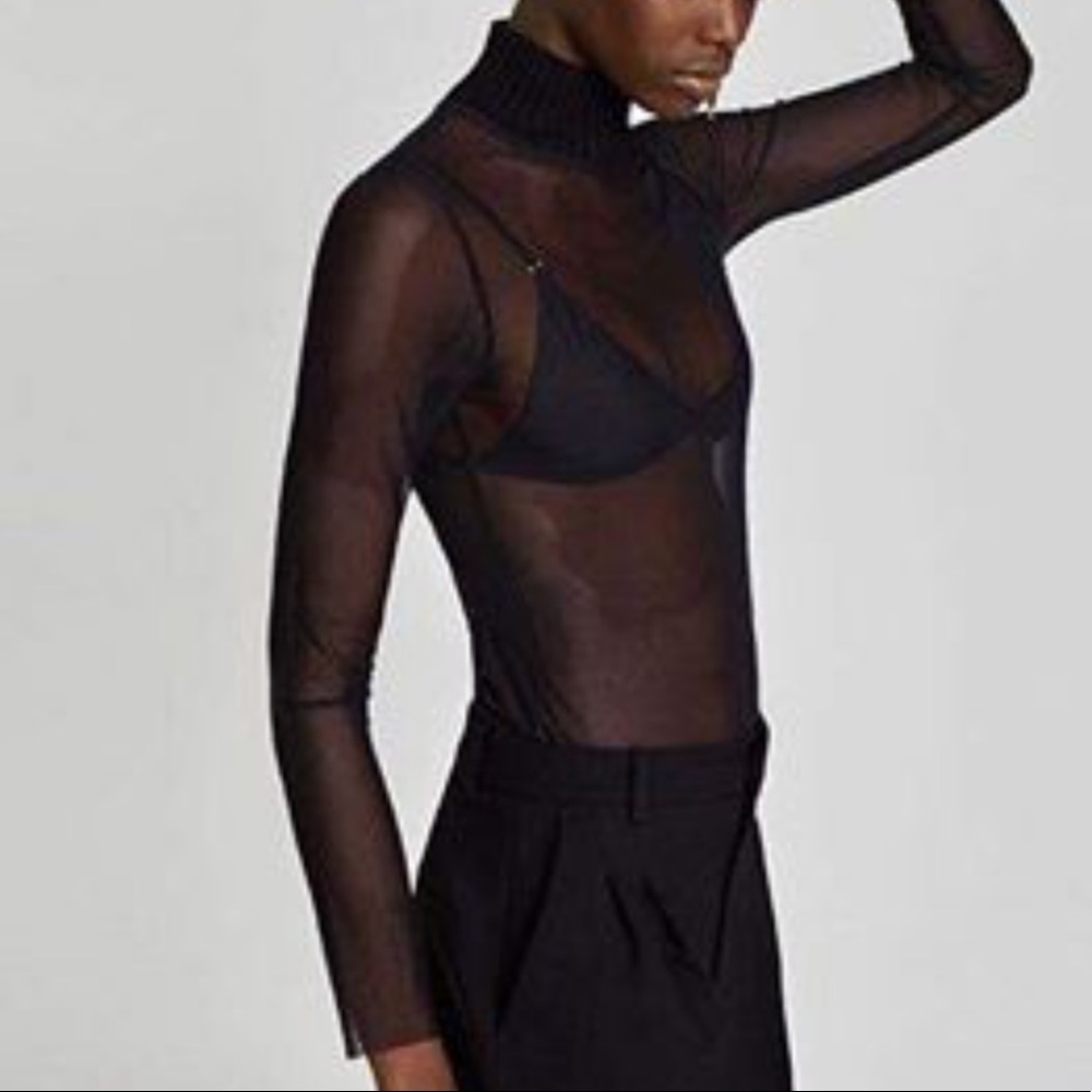 Zara sheer turtleneck bodysuit